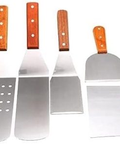 5-Piece BBQ Grill Spatula Set, Stainless Steel Flat Griddle Tools with Scraper, Long/Short Spatulas for Outdoor BBQ, Camping, Cooking 2