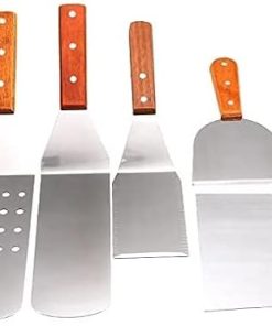 Barbecue Tool Set Flat Griddle Accessories Grill Spatula Set with Scraper, Long/Short Spatulas Outdoor BBQ Tool 5 PCS 2