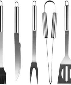 BBQ Accessories – BBQ Tool Set 5pc Grill Accessories with Spatula, Fork, Brush & BBQ Tongs – Gifts for Dad Durable, Stainless Steel Grill Tools 2