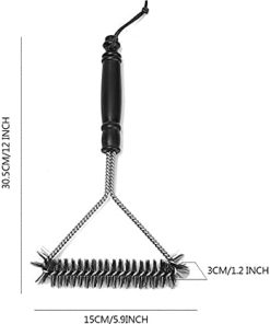 Grill Cleaner Kitchen Accessories BBQ Grill Kit Cleaning Brush Stainless Steel Cooking Tools Wire Brush Triangle Cleaning Brush (Color : Black, Size : 30.5cm) 2