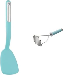 KitchenAid Short turner, 12 inches, Aqua and KitchenAid Gourmet Stainless Steel Wire Masher, 10.24-Inch, Aqua Sky 2