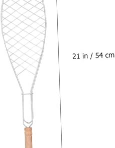 TOYANDONA 2Pcs Grill Basket with Wooden Handle Thick Thin Wire Frame for Fish Bread Outdoor Barbecue Tool Easy to Clean Store present for Lovers 2