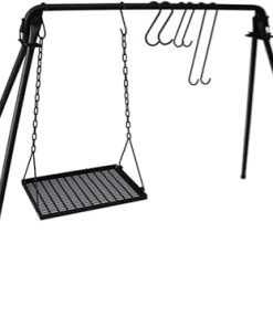 Swing Campfire Cooking Rack with Adjustable Grill Grates, Foldable BBQ Tripod Grill Stand with Hooks, Heavy-Duty Outdoor Cooking Equipment for Camping & Picnic