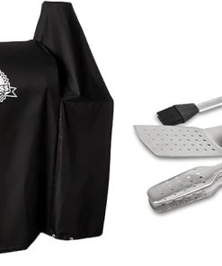 Pit Boss Grills 73821 Pit Boss Deluxe and 820 Pro Series Pellet Grill Cover, PB820D, Black & Grills Soft Touch 3 Piece Tool Set, Stainless