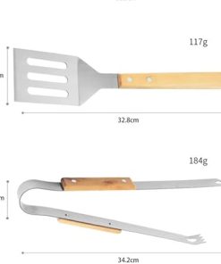 4 PCS Wooded BBQ Accessories Grilling Tools,Stainless Steel BBQ Tools Grill Tools Set for Cooking 2