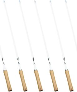 Hemoton Grilling Skewers 6-Pack Stainless Steel BBQ Skewers Wooden Handle for Outdoor BBQ Forks Kabob Sticks Roasting Sticks