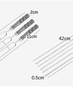 Stainless Steel BBQ Skewers Outdoor Portable BBQ Needle Stick Fork Set Wooden Handle Picnic Tool 2