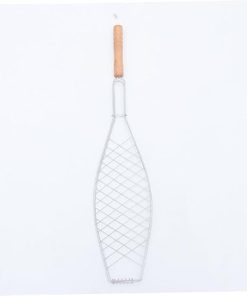 4 Pcs Metal Non-stick Fish Grill Basket Wooden Handle Barbecue Tool for Outdoor Camping for Whole Fish Flexible for Grill 2