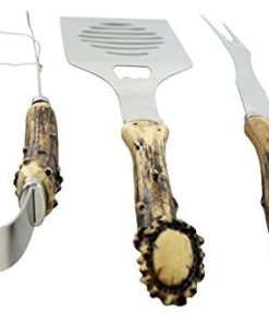 PINE RIDGE Antler Handle Grilling Set for BBQ Outdoors Style Cooking and Grill, 3 Piece 2