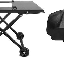 BSARTE METAL Collapsible Grill Stand and Cover Fits Ninja Outdoor XSKSTAND for Woodfire OG701 OG751 (OG700 Series) Grills with Side Shelf, Tissue Holder, Side Handle, Heavy Duty Steel Foldable Stand