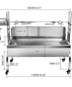 Stainless Steel Rotisserie Grill with Back Cover Guard, 25W Motor Small Pig Lamb Roaster, 48.7” 2 in 1 BBQ Charcoal Rotisserie Grill for Camping Outdoor Kitchen (88LBS with Baffle) 2