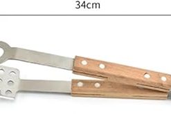 Grill Tongs BBQ Tongs Wooden Handle Grill Clips Suitable for Outdoor Camping Grill Cooking Tools Grill Tongs for BBQ 2
