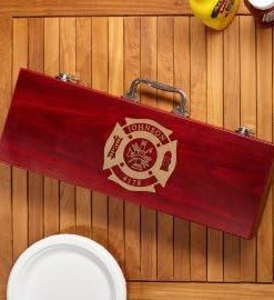 Engraved Firefighter BBQ Grill Accessories Set by HomeWetBar - Custom Barbecue Grilling Kit for Outdoor BBQ and Camping