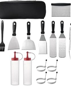 Silicone Spatula Set 8/10/14Pcs Griddle Grill Tools BBQ Spatula Tongs Brush Flat Top Barbecue Accessories Kit for Teppanyaki and Camping Large Spatula Kitchen Fish Spatula (Color : 14PCS)