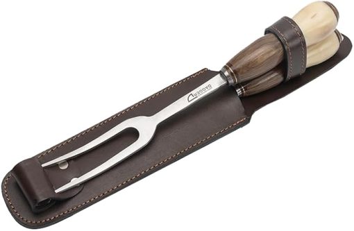 Argentinian Knife and Fork Steak Carving Set for Barbecue | Cow Bone and Wood Handle | Dagger Stainless Steel 420 Blade 7.87" - Image 2