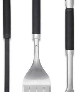 Weber Premium BBQ Tools Set - 3 Pcs | Stainless Steel Tongs, Spatula & Baster for Barbeque Cooking | BBQ Metal Utensils BBQ Accessories for Outdoor Cooking & Grilling - Silver (6764)