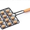 ELEOPTION Non Stick BBQ Grill Set Tool, Easy Handle Stainless Steel Barbecue Grill Accessories Outdoor Indoor with Wire Mesh and Wooden handle (Hamburger Grill -B)