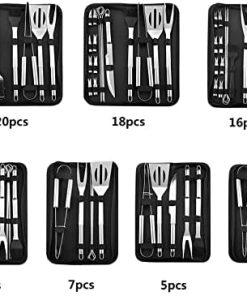 Stainless Steel BBQ Tools Set Spatula Fork Tongs Knife Brush skewers Barbecue Grilling Utensil Camping Outdoor Cooking Tool Set (Color : Silver, Size : 3pcs) 2