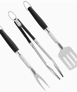 BBQ Tool Set Plastic Handle Stainless Steel Combination BBQ Fork Shovel Clip Three Piece Accessories