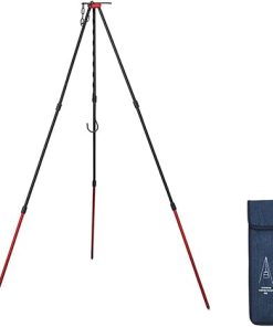 Grill Camping Tripod,Portable Outdoor Cooking Tripod with Adjustable Hang Chain for Campfire Picnic Hanging Pot Stand Aluminum Cookware Accessory with Storage Bag (Red)