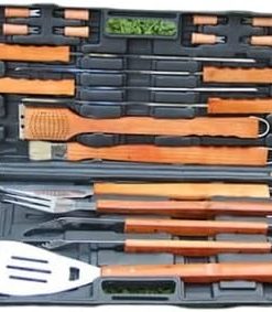 Amazon Top Private Label 18pcs Barbecue Grill Tools Set Portable Stainless Steel BBQ Grills Tools Box Set with Wooden Handle (Orange) 2