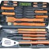 Amazon Top Private Label 18pcs Barbecue Grill Tools Set Portable Stainless Steel BBQ Grills Tools Box Set with Wooden Handle (Orange)