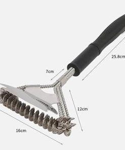NED Outdoor Barbecue Brush 16.5 Inch with Shovel Three-Head Spring Stainless Steel Wire Brush Multi-Functional Barbecue Stove Cleaning Brush 2
