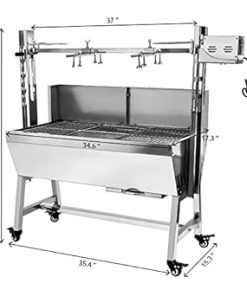 Pig, Whole hog, Lamb BBQ spit Roaster rotisserie kit. Electric 25w Motor, 37 inch spit Rod, All Stainless Trussing Hardware, Accessories. Portable Charcoal Barbecue or Outdoor Wood fire,with Baffle 2