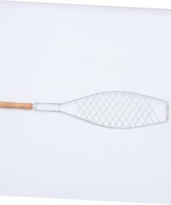 Kisangel 4Pcs Fish Grill Clip with Wooden Handle Non Stick Bbq Tool for Outdoor Camping for Grilling Fish Steaks and Vegetables Durable Construction Barbecue 2