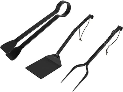 3PCs BBQ Accessories Set - Grill Spatula, Meat Fork, Grilling Tongs, Blacksmith Cooking Barbecue Tools Gift - Heavy Duty Hand Forged Craftsmanship Metal Rustic Outdoor Utensils