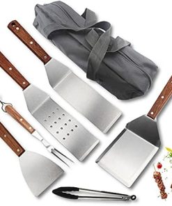 7 PCS Heavy Duty BBQ Grilling Tools Set, Stainless Steel Spatula, Fork, Basting Brush&Tongs, Grill Tools Kit for Barbecue - Grill Utensils Set Ideal Grilling Gifts for Men Dad,Silver (Silve