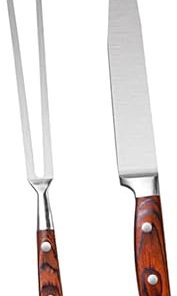 BESPORTBLE 2pcs Barbecue Accessories Stainless Steel Fork Cutter Wooden Handle Grill Kit Set for Outdoor BBQ Tools