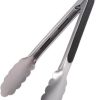 7-16Inch 430 SS Grilling Clip Tongs Kitchen Cooking Salad Bread Spaghetti for Baking Camping Tools Barbecue Accessories,Silver Black,26.7cm