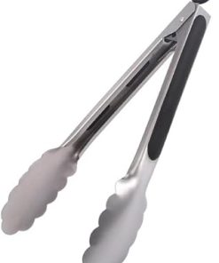 7-16Inch 430 SS Grilling Clip Tongs Kitchen Cooking Salad Bread Spaghetti for Baking Camping Tools Barbecue Accessories,Silver Black,26.7cm