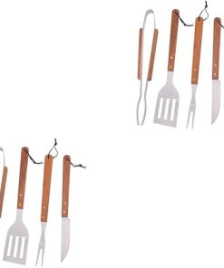 HANABASS 2 Sets Complete BBQ Accessories Set Portable Grill Tools with Soft Wood Handles Stainless Steel Versatile for Camping Picnic and Kitchen Use