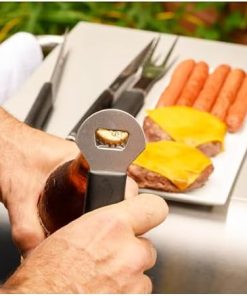 3-Piece Stainless Steel BBQ Grill Tool Set, Comfort Grip Handles, Includes Spatula with Bottle Opener, Fork, Tongs 2