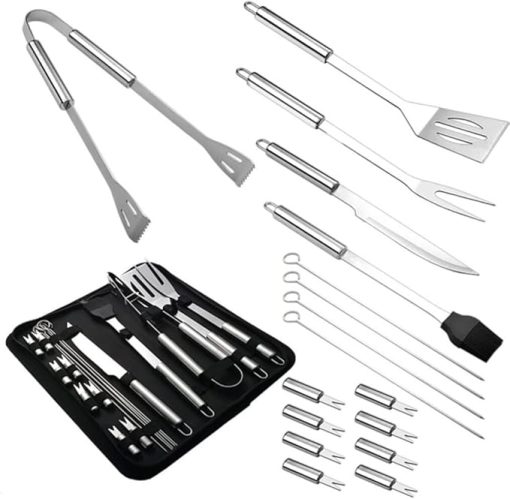 18PCS BBQ Tool Set with Nylon Carrying Bag, Stainless Steel Grilling Utensils Kit for Outdoor Cooking, Camping, and Backyard Grilling