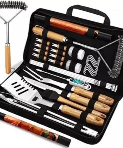 31pcs BBQ Grill Accessories Set for Men Dad, Heavy Duty Grilling Tools Gifts for Fathers Day, Stainless Steel BBQ Utensils Kit with Mats, Grill Brush in Carrying Bag Yellow 2