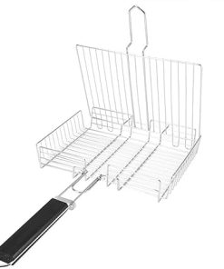 Mumusuki BBQ Net Barbecue Tool Outdoor Foldable Stainless Steel Grill, Grilled Fish Chicken Net Clip Hand Held Grill Mesh Wire Clamp
