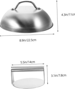 1Set Stainless Steel Burger Press and Melting Dome Griddle Accessories Kit for Flat Top Grill Cooking for and Outdoor Grilling 2