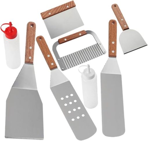 BESPORTBLE Camping 8pc Grill Utensil Set Tool Kit Stainless Steel Spatula Grill Accessories Multi-Functional for Outdoor Use