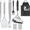 18pcs Stainless Steel Grill Tool Set for Men Dad, Heavy Duty Grilling Accessory Kit for Backyard, BBQ Utensils Gift Set with Bag for Birthday, Portable Grilling Utensils for Outdoor Camping Brown 4