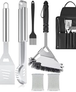 BBQ Accessories Grill Tool Utensils Set with Spatula Long Tongs Fork Cleaning Scraper Brush Silicone Brush Storage Apron