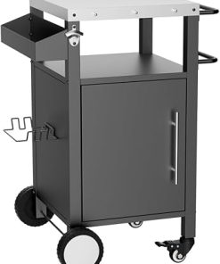 Outdoor Grill Cart with Storage & Spice Rack,Rolling BBQ Table with Tool Hooks, Mobile Bar Cart for Backyard,Deck,Garden (Patio Furniture & Grilling Accessories) (1 Door) 2