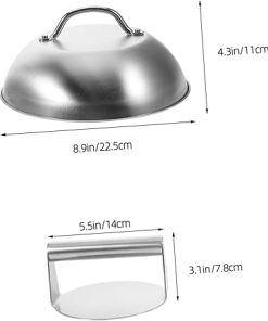 Grill Meat Press Kit Flat Top Grill Accessories with Basting Cover 304 Steel 2