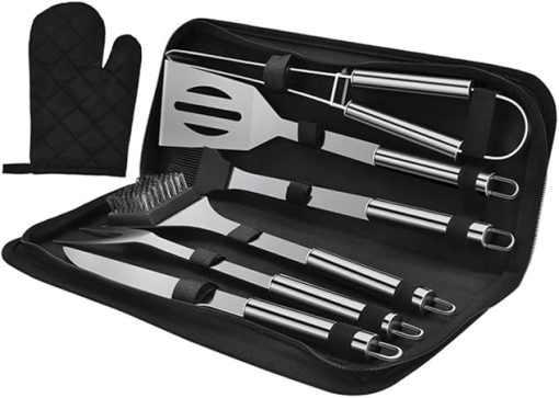 7pcs Stainless Steel BBQ Tool Set Grill Accessory Kit Outdoor Barbecue Tools Food Clip Portable Barbecue Kit