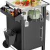 Outdoor Grill Cart with Storage & Spice Rack,Rolling BBQ Table with Tool Hooks, Mobile Bar Cart for Backyard,Deck,Garden (Patio Furniture & Grilling Accessories) (1 Door)