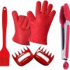 Wholesale Customized Set BBQ Grill Tool Non Stick Meat Claws Brush Cooking Glov/BBQ Mitten (Red)