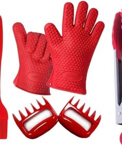 Wholesale Customized Set BBQ Grill Tool Non Stick Meat Claws Brush Cooking Glov/BBQ Mitten (Red)