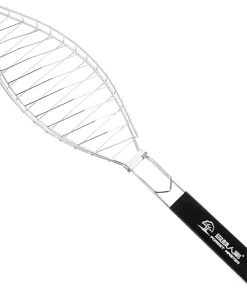 Kisangel Bbq Grill Rack Bbq Grill Tool Stainless Steel Grilling Net Clip Wooden Handle